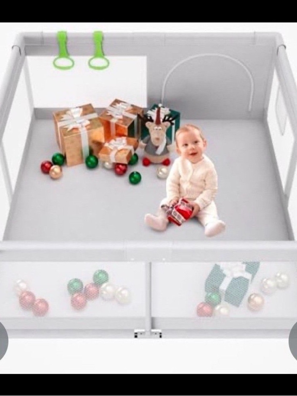 Baby Playpen with Clear Mesh Panels - Light Gray